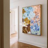 Modern Abstract Floral Painting With Gold Leaves For Living Room Decor