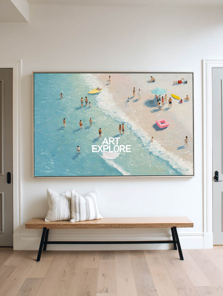 Original Ocean Seascape Art In Blue And Beige Tones With Textured Finish