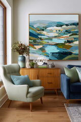 Large Horizontal Mountain Art Print With Textured Brushstrokes For Office Decor