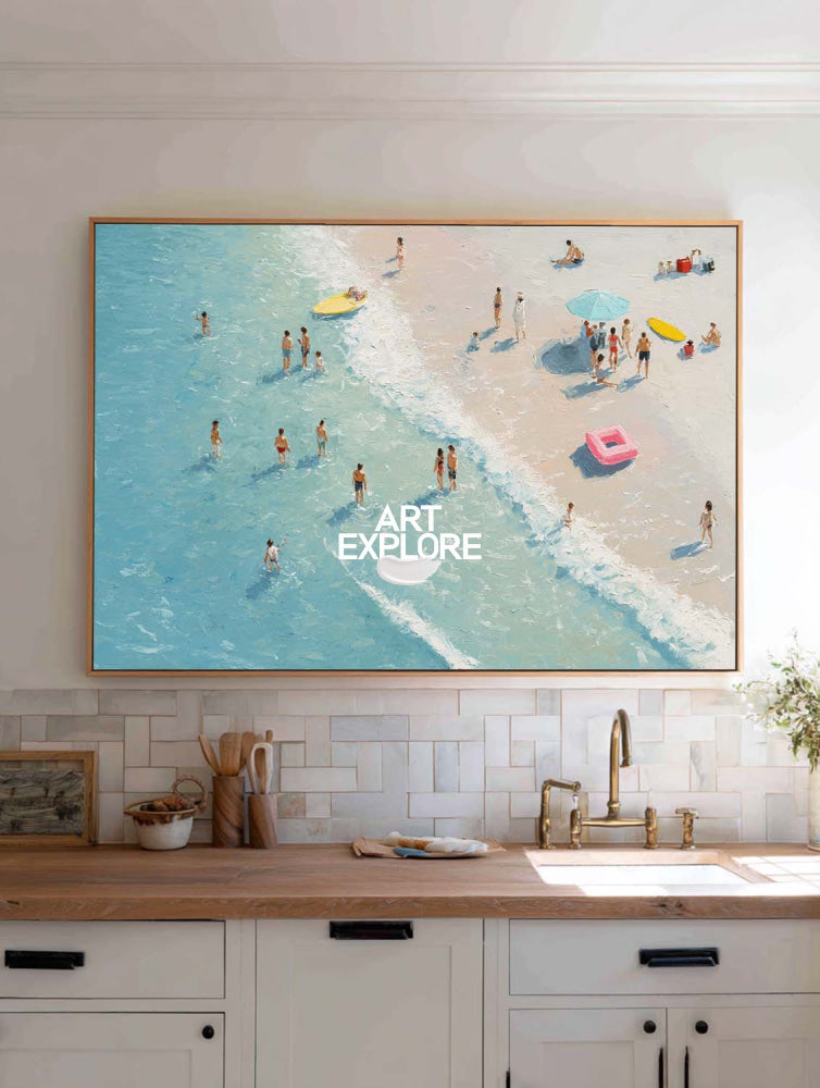 Original Ocean Seascape Art In Blue And Beige Tones With Textured Finish