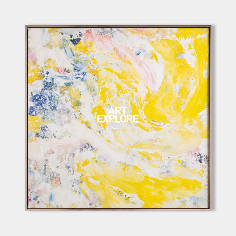 Vibrant Yellow Abstract Painting Modern Square Canvas Art For Living Room Decor