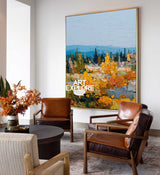Golden Autumn Forest Landscape Oil Painting With Rich Texture For Living Room Decor