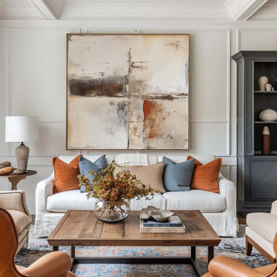 Large Beige And Brown Textured Paintings For Sale Wabi-Sabi Beige Artwork Mid Century Decorations