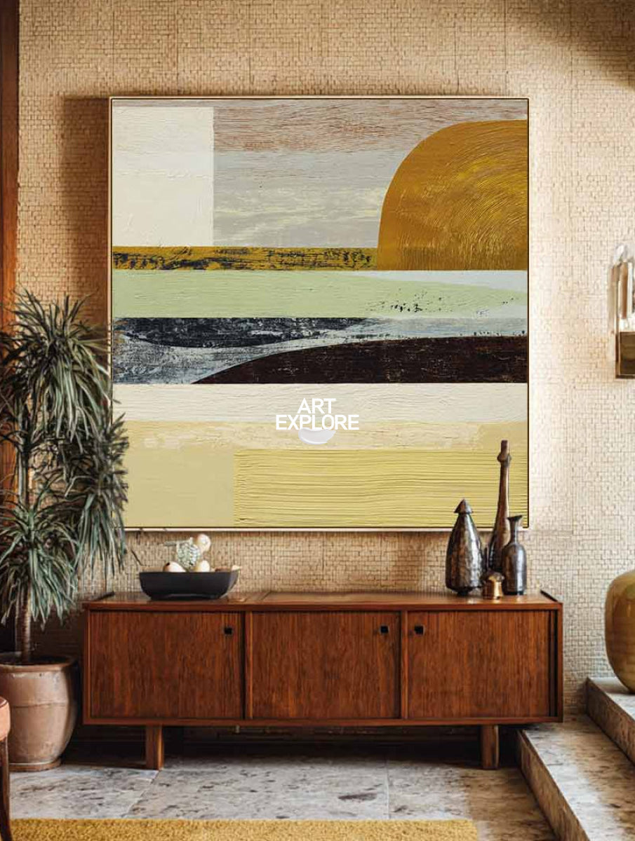 Minimalist Square Wall Art In Earth Tones For Elegant Living Room Design