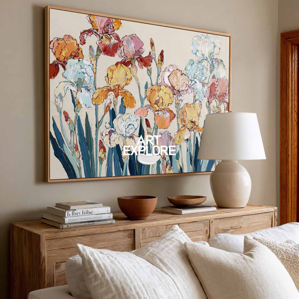 Abstract Iris Flower Painting Modern Textured Wall Art For Living Room And Bedroom Decor