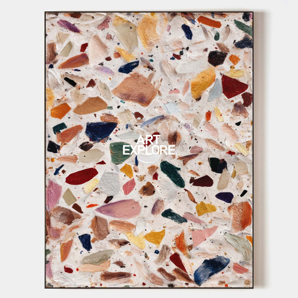 Large Vertical Contemporary Art Piece With Multicolor Mosaic Pattern For Office Wall