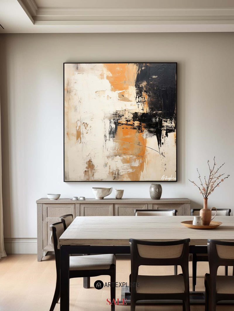 Beige Black Abstract Canvas Painting Wabi-sabi Textured Painting Modern Abstract Wall Art