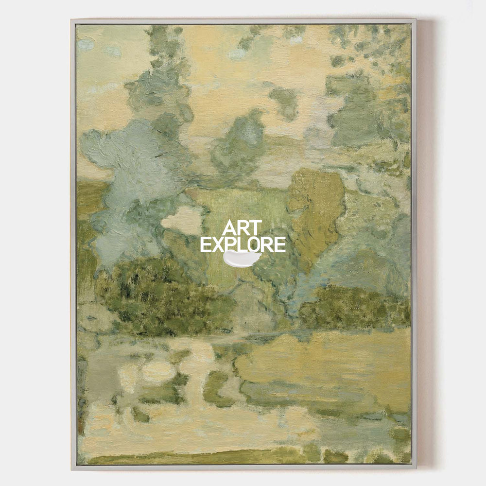 Original Green And Beige Nature Inspired Abstract Painting With Rich Texture And Depth