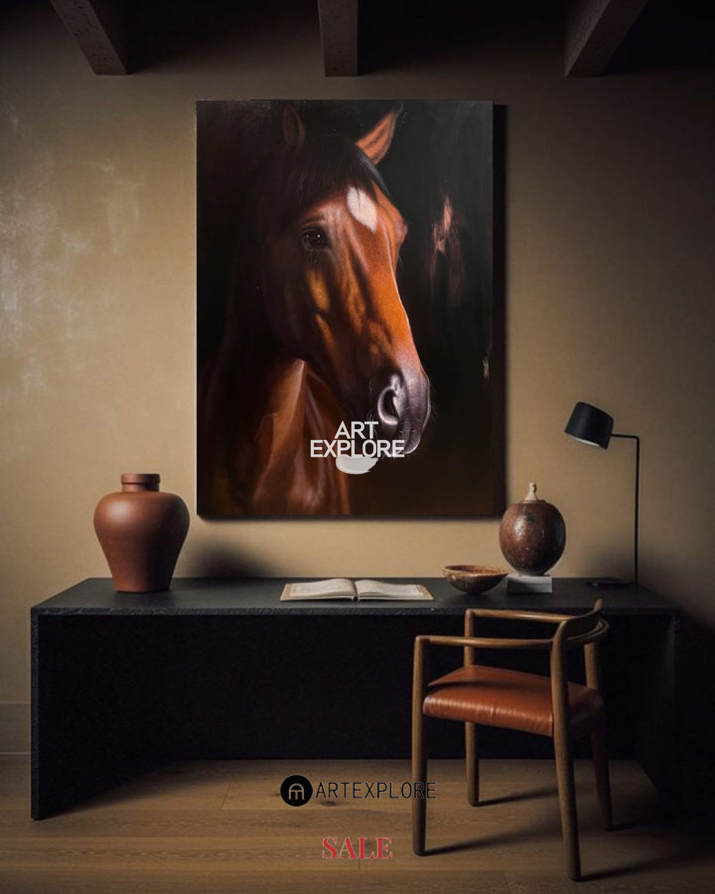 Large Brown Horse Oil Painting Wild Horse Canvas Wall Art Brown Steed Canvas Art For Sale