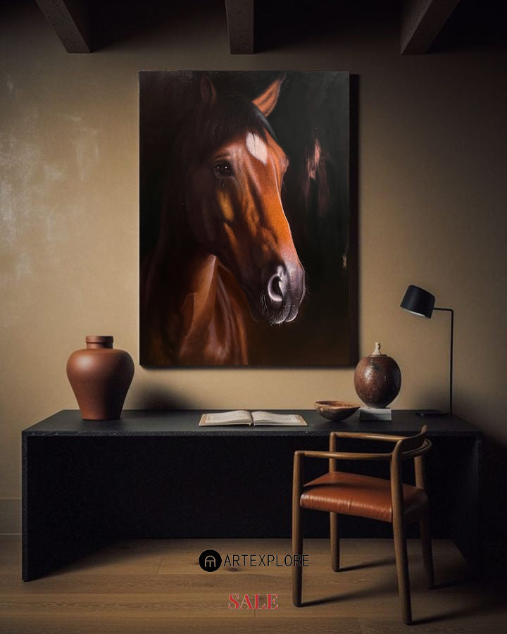 Large Brown Horse Oil Painting Wild Horse Canvas Wall Art Brown Steed Canvas Art For Sale