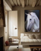 Modern White Horse Oil Painting Wild Horse Wall Art Black And White Steed Artworks