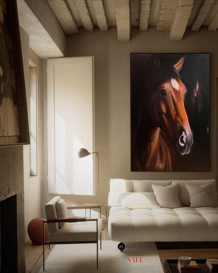 Large Brown Horse Oil Painting Wild Horse Canvas Wall Art Brown Steed Canvas Art For Sale
