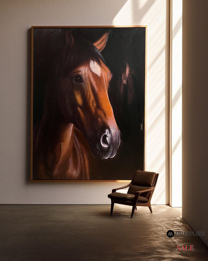 Large Brown Horse Oil Painting Wild Horse Canvas Wall Art Brown Steed Canvas Art For Sale