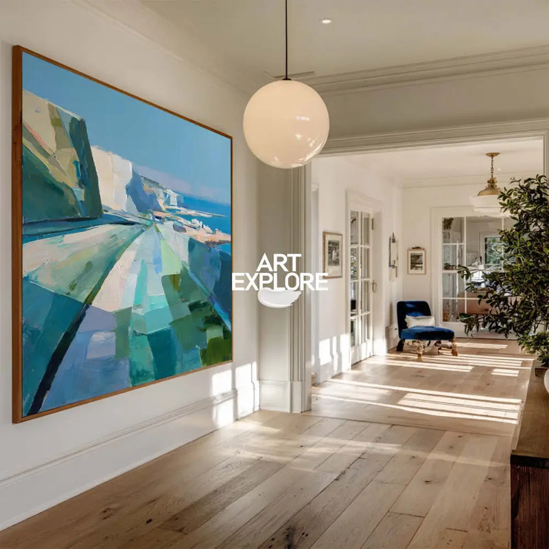 Modern Blue Texture Coastal Wall Art Blue Coastal Landscape Oil Painting for Home Decor, ArtExplore