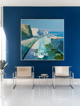 Modern Blue Texture Coastal Wall Art Blue Coastal Landscape Oil Painting for Home Decor, ArtExplore