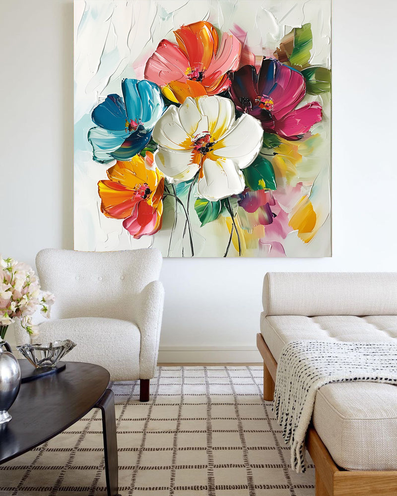 Large 3D Flowers Canvas Modern Colourful Custom Artwork Art Boho Wall Art For Livingroom