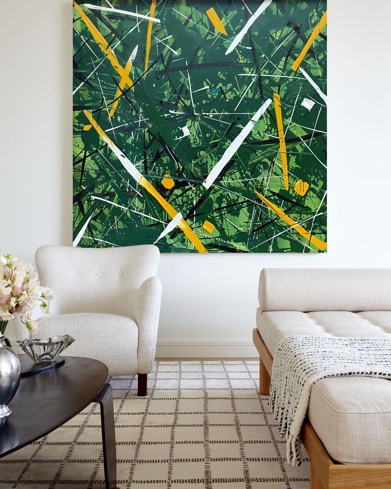 Large Green And Yellow Textured Abstract Painting Wall Art Original Artwork For Livingroom