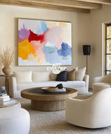 Pink And White Wall Art Huge Contemporary Warm Tone Texture Artwork Colorful Abstract Art for Sale