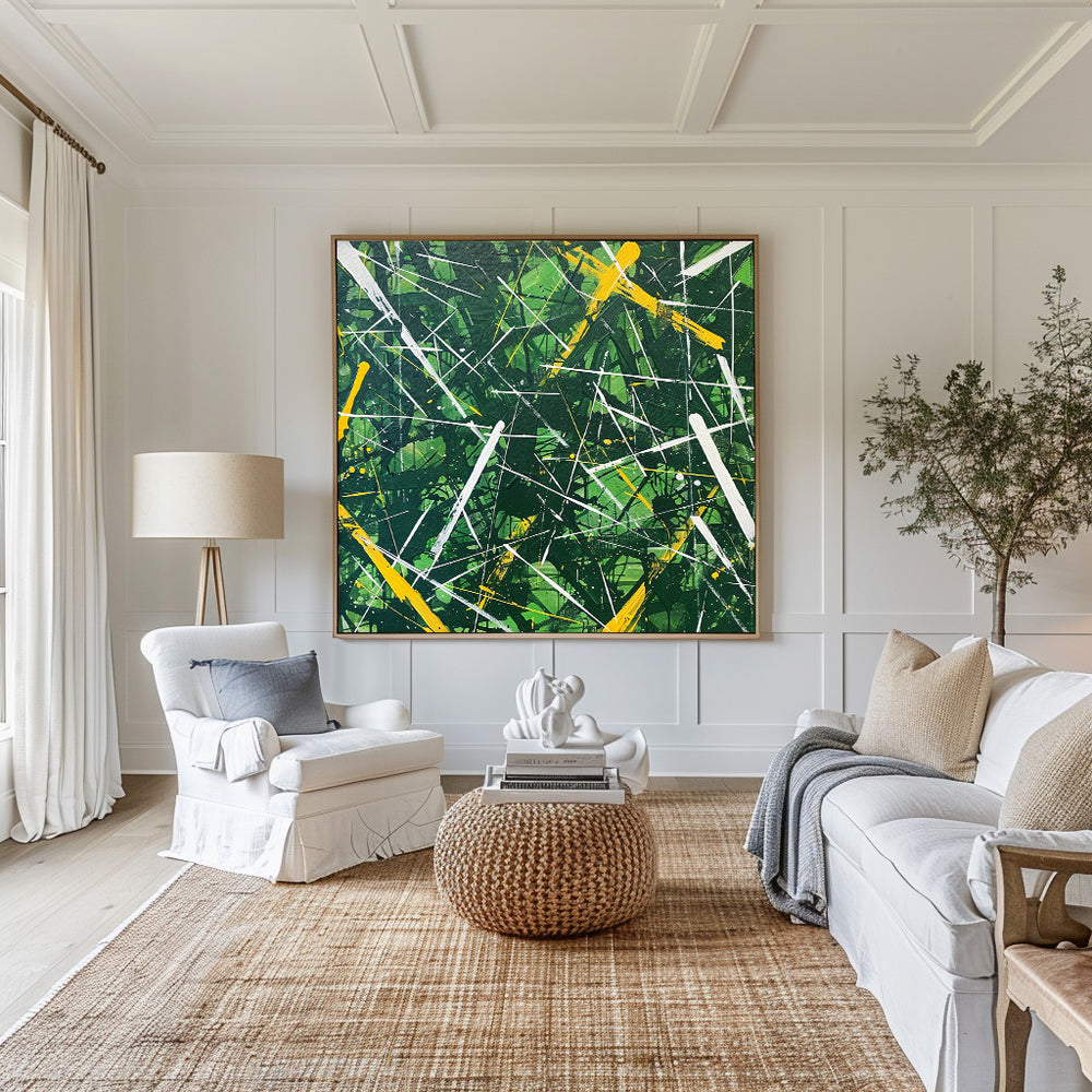 Modern Green And Yellow Abstract Wall Art Minimalist Painting on Canvas For Livingroom