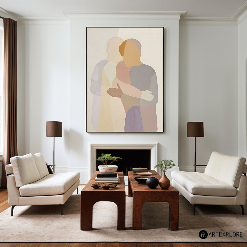 Modern Abstract Portrait Lovers Painting Large Lovers Canvas Wall Art Vertical Painting