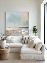 Abstract Seascape Painting With Textured Blue Beige Tones For Living Room Wall Art Decor