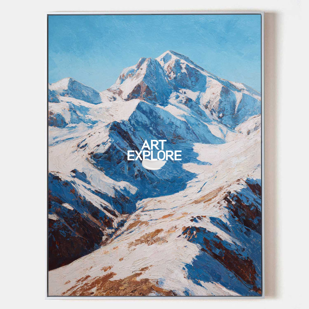 Majestic Snow Mountain Oil Painting For Modern Living Room Decor