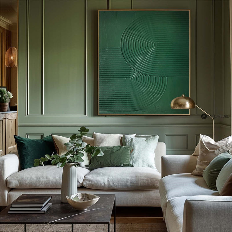Large Green Heavy Textured Framed Art, Original Minimalist Green Art ...