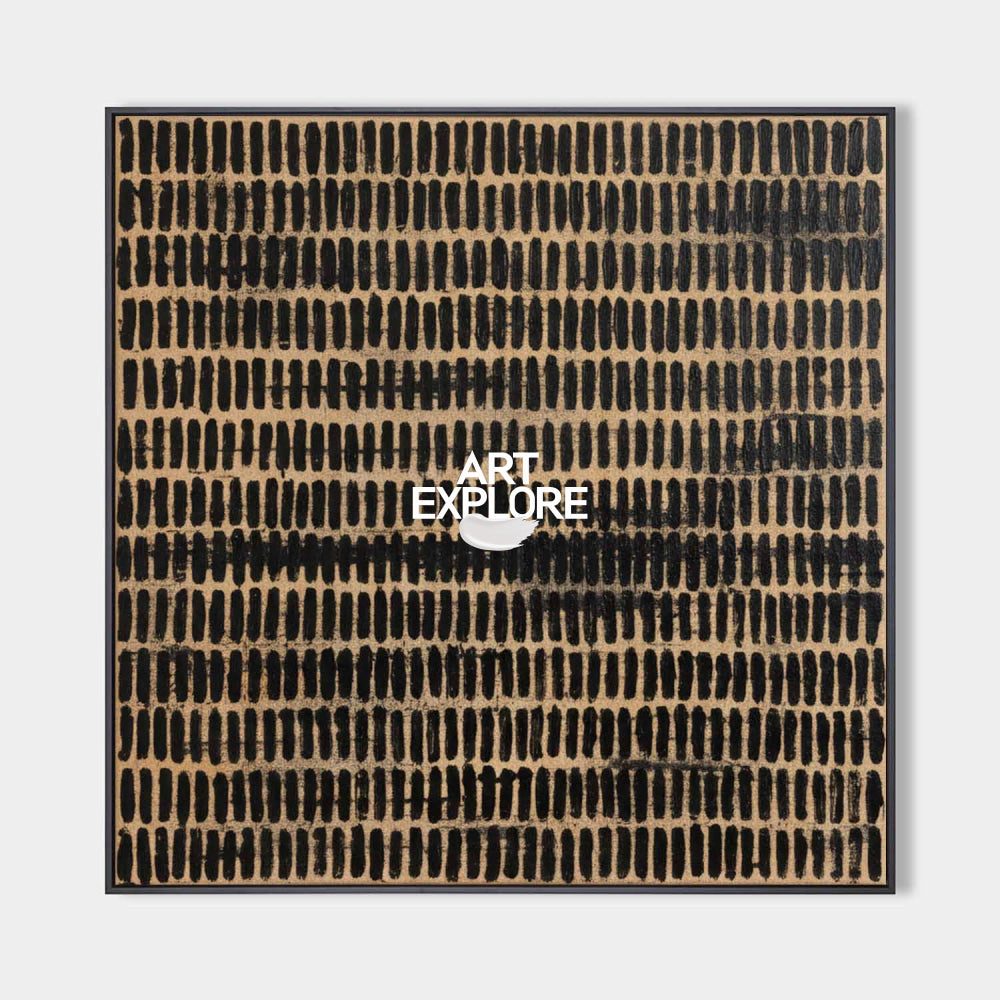 Minimalist Abstract Square Painting With Black Strokes For Modern Home Decor