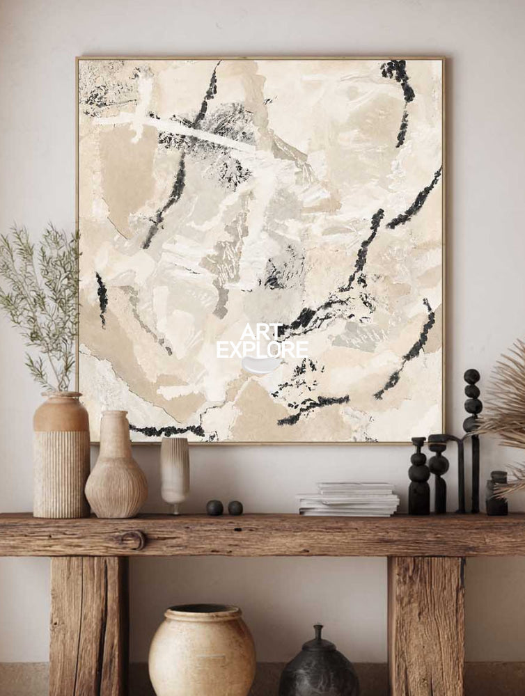 Minimalist Beige Abstract Art With Textured Brushwork For Modern Living Spaces