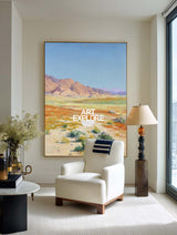 Modern Abstract Desert Mountain Landscape Painting With Wildflowers For Living Room