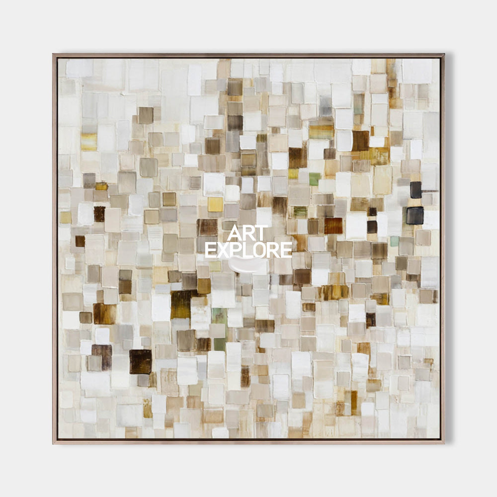 Original Textured Oil Painting On Linen Canvas With Unique Mosaic Style Pattern