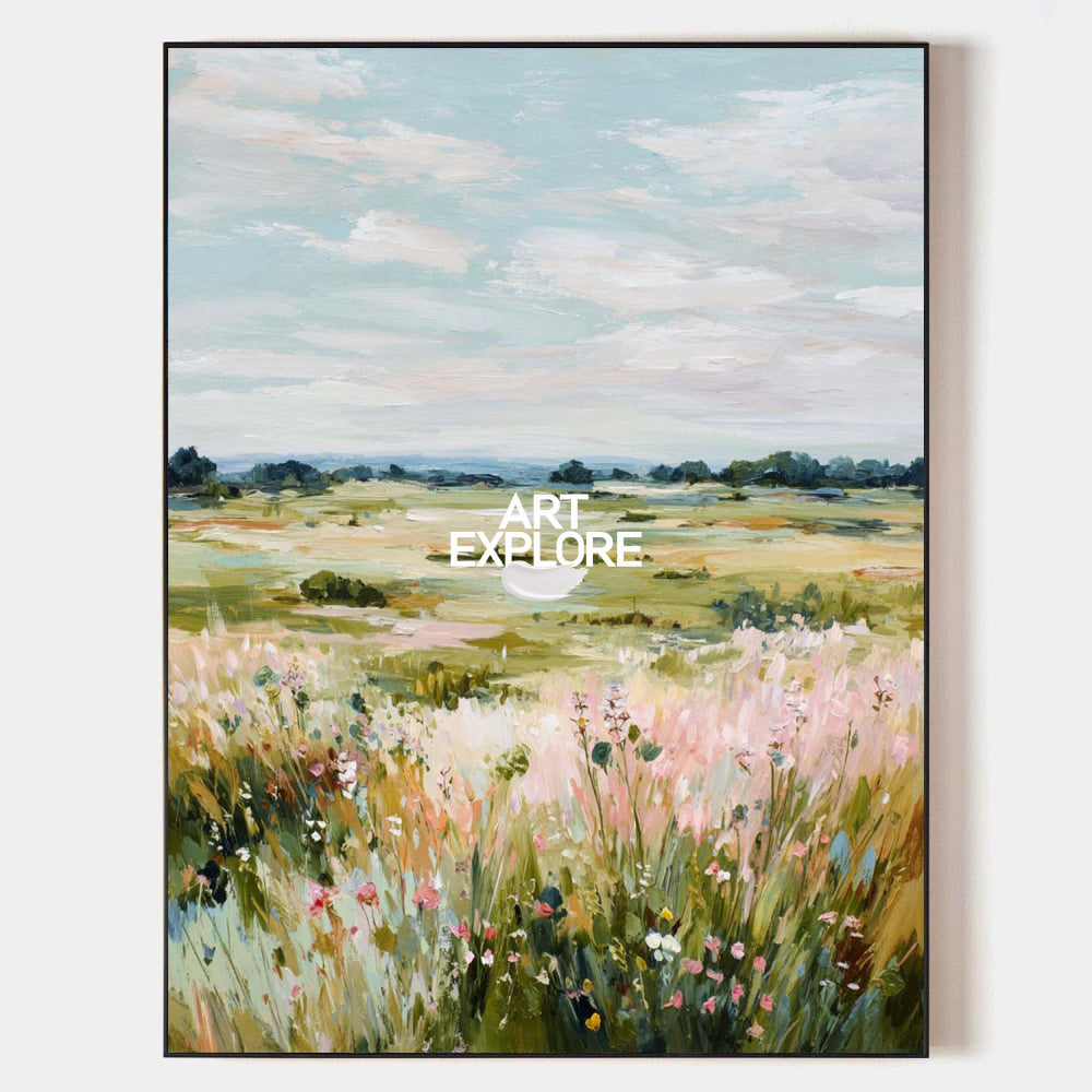 Abstract Wildflower Field Painting Original Oil Art For Modern Home Decor