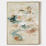 Large Abstract Expressionist Painting In Beige And Green For Modern Home Decor