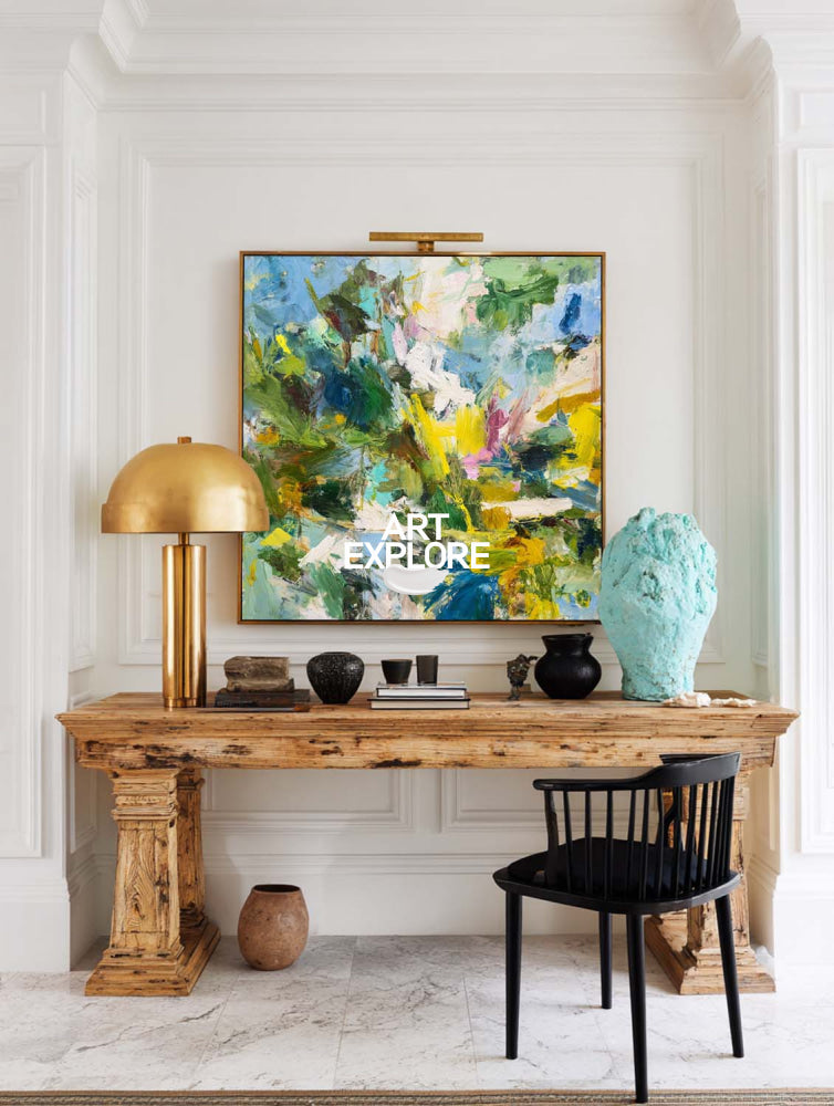 Vibrant Green Abstract Oil Painting With Impressionist Flair For Modern Home Decor