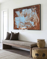 Modern Abstract Painting With Blue And Brown Textured Brushstrokes For Living Room Decor