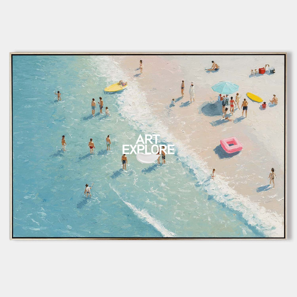 Original Ocean Seascape Art In Blue And Beige Tones With Textured Finish