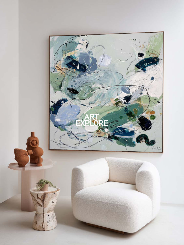 Vibrant Green Abstract Expressionist Painting For Modern Home Decor
