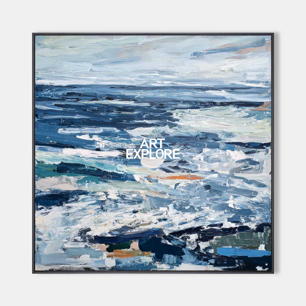Abstract Ocean Painting Blue Seascape Art For Modern Home Decor