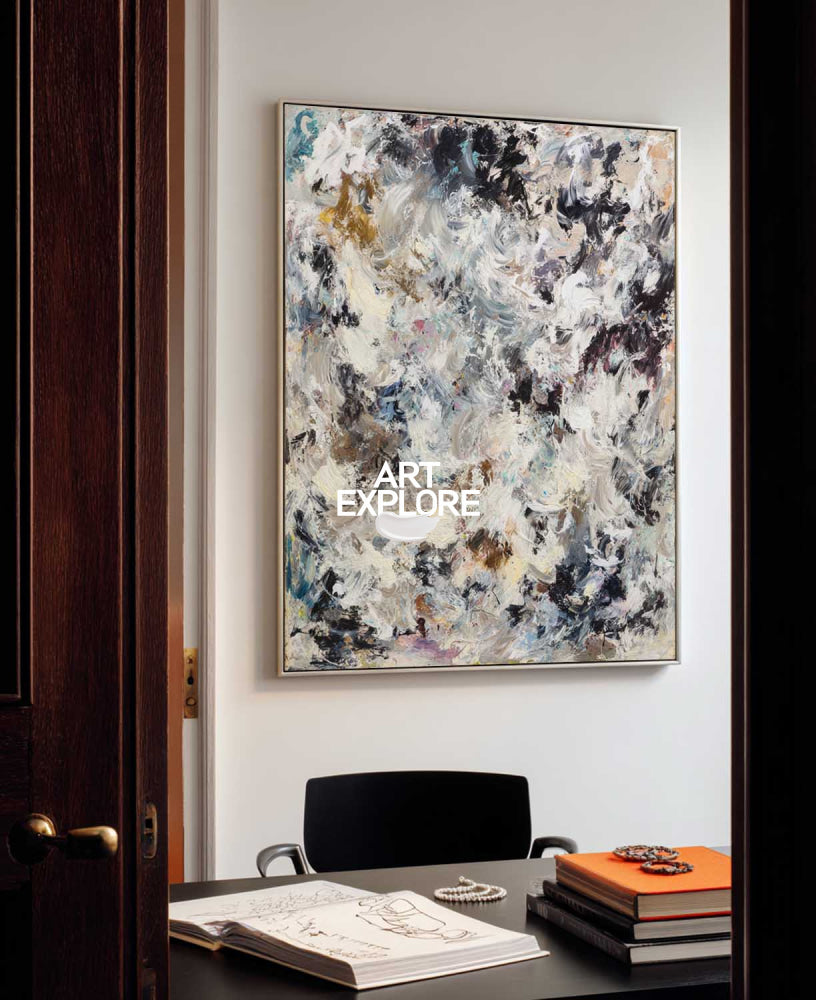 Modern Black And White Abstract Painting With Textured Impasto For Contemporary Living Room Decor