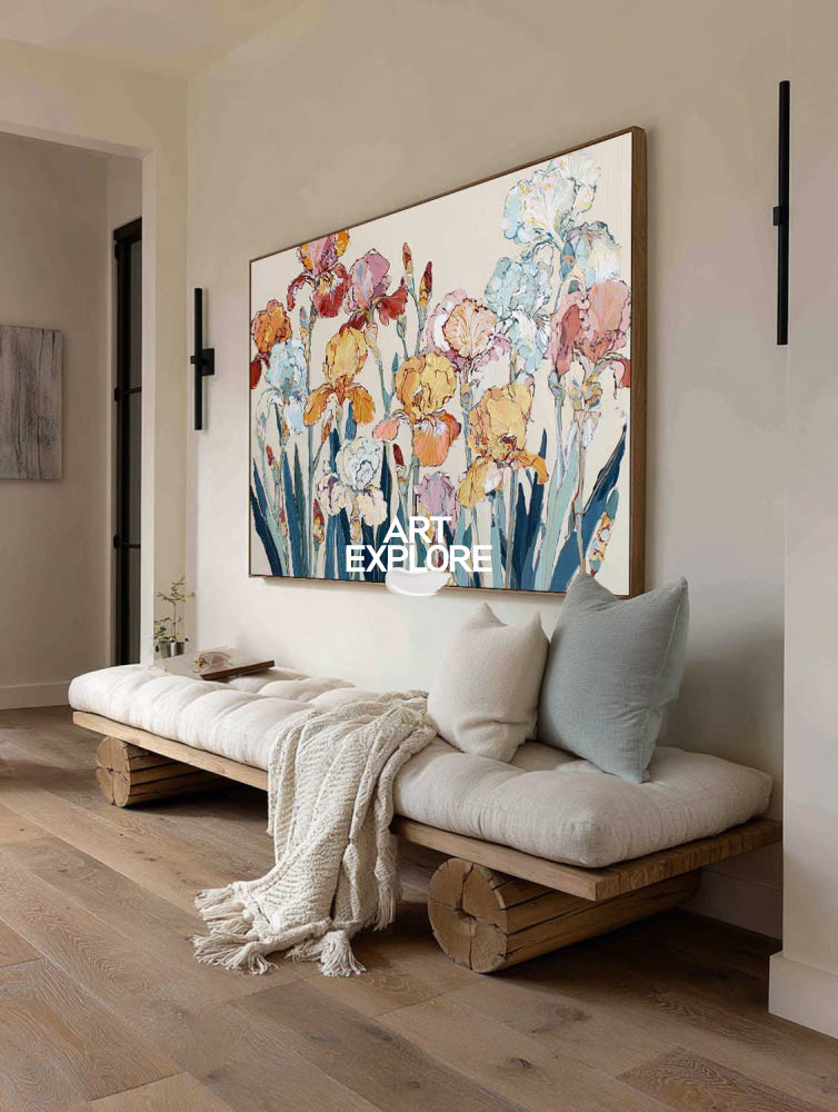 Abstract Iris Flower Painting Modern Textured Wall Art For Living Room And Bedroom Decor