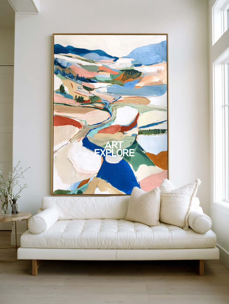Handmade Textured Oil Painting Of Nature Scene In Beige And Terracotta Tones