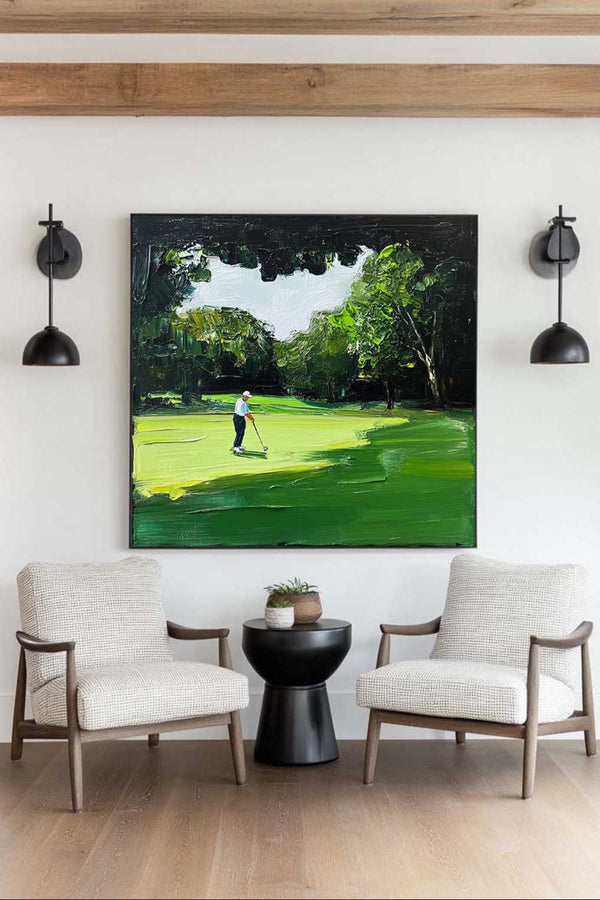 Green Textured Fine Art for Golf Lovers Sport Painting Rich Texture Golf Wall Art For Sale