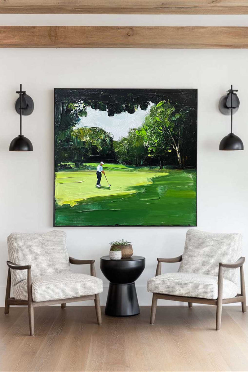 Green Textured Fine Art for Golf Lovers Sport Painting Rich Texture Golf Wall Art For Sale