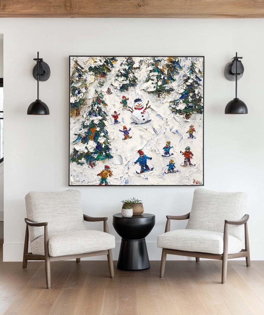 Winter Snow Painting Winter Wall Art Modern Snow Wall Art Large Textured artwork for living room