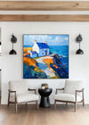 Blue Textured Landscape Wall Art Modern Countryside View Painting Large Landscape Painting