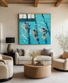 Large Swimming Painting Blue Swimming Textured Wall Art Modern Sport Painting For Sale