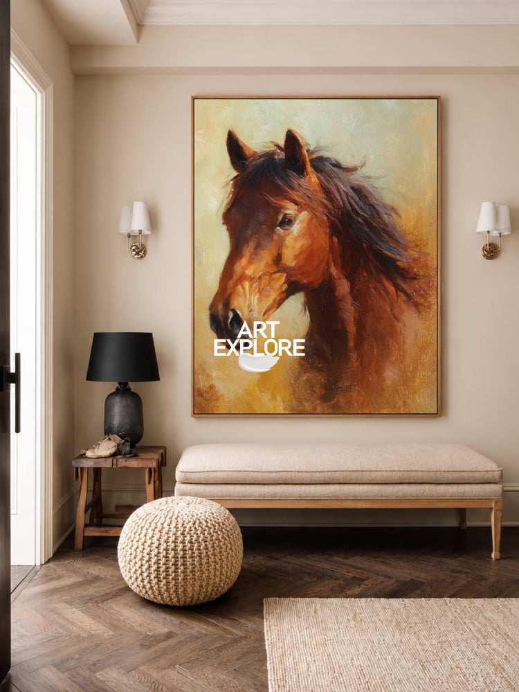 Abstract Brown Horse Painting Original Art For Living Room Decor