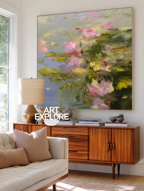 Serene Lotus Inspired Canvas Art With Rich Texture For Bedroom Decor