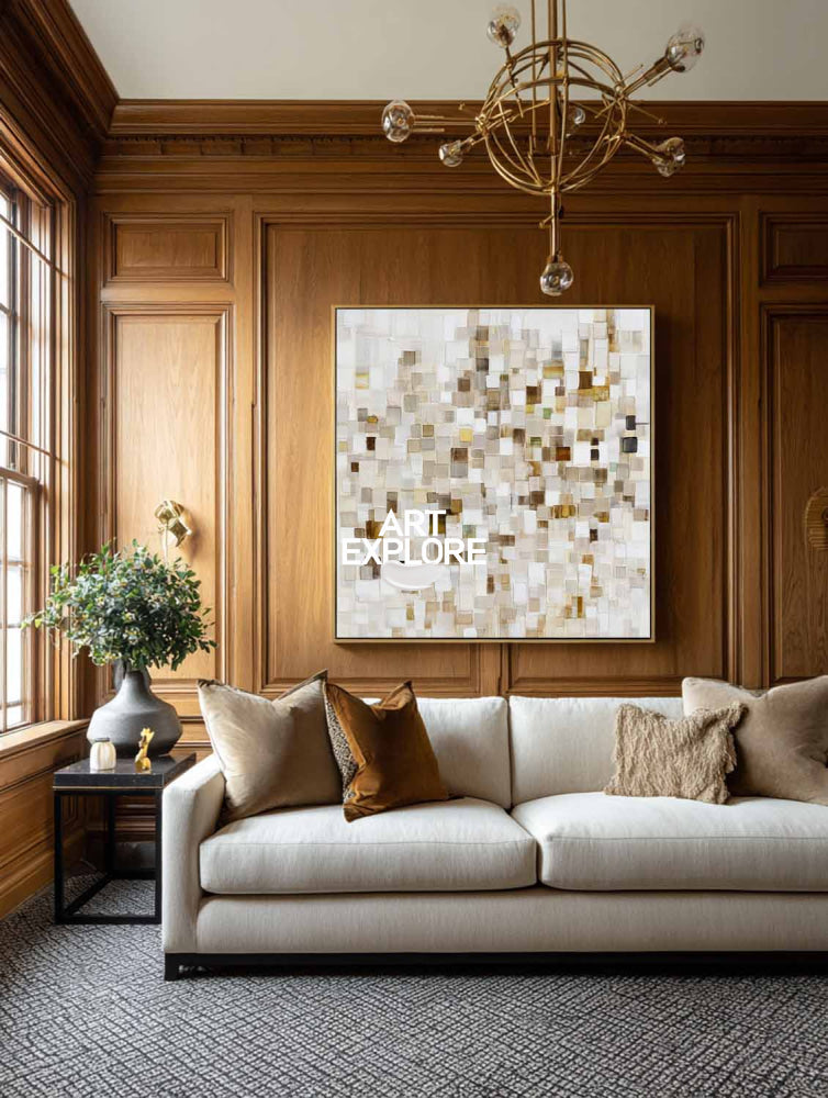 Original Textured Oil Painting On Linen Canvas With Unique Mosaic Style Pattern