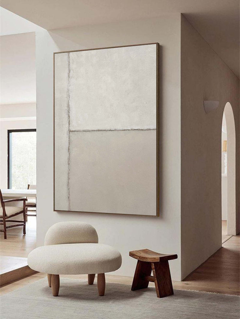 Modern White and Beige Textured Minimalist Wall Art, Large Abstract Canvas Wall Art, Beige Painting